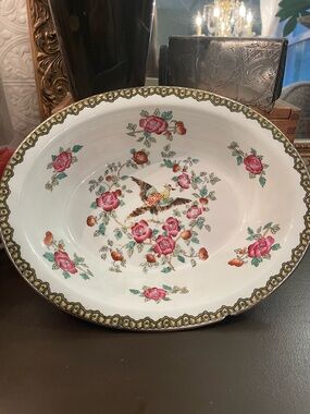 Devon Ware S&F Co of Trent England Floral Pheasant Serving Bowl